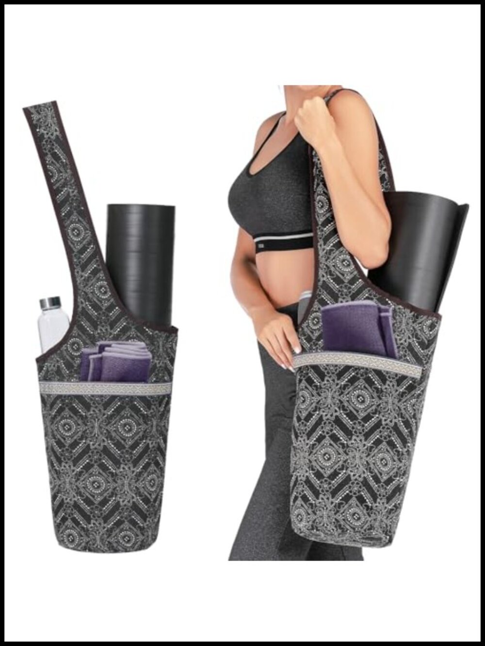 Canvas Yoga Mat Bag with Pockets & Adjustable Strap Fits Most Mats